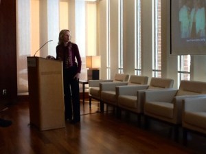 Dr. Laura Otis presenting in GT Library's Ferst Room.
