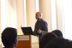 Minister Faust presenting.