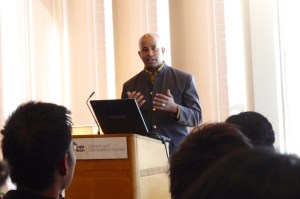 Minister Faust presenting.