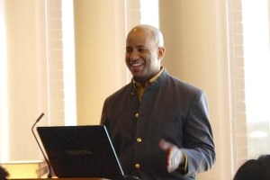 Minister Faust presenting.