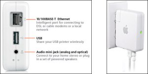 Airport Express Connectors (left) and Airport Express Plugged-In (right)(Images from Apple Computer)