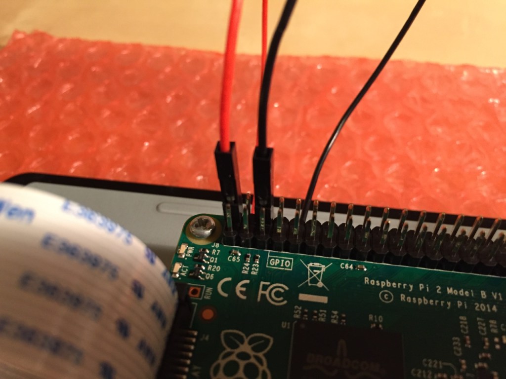 ...to the power output leads on the GPIO pins on the Raspberry Pi. This is one of three possible powering configurations--the other two involve USB.