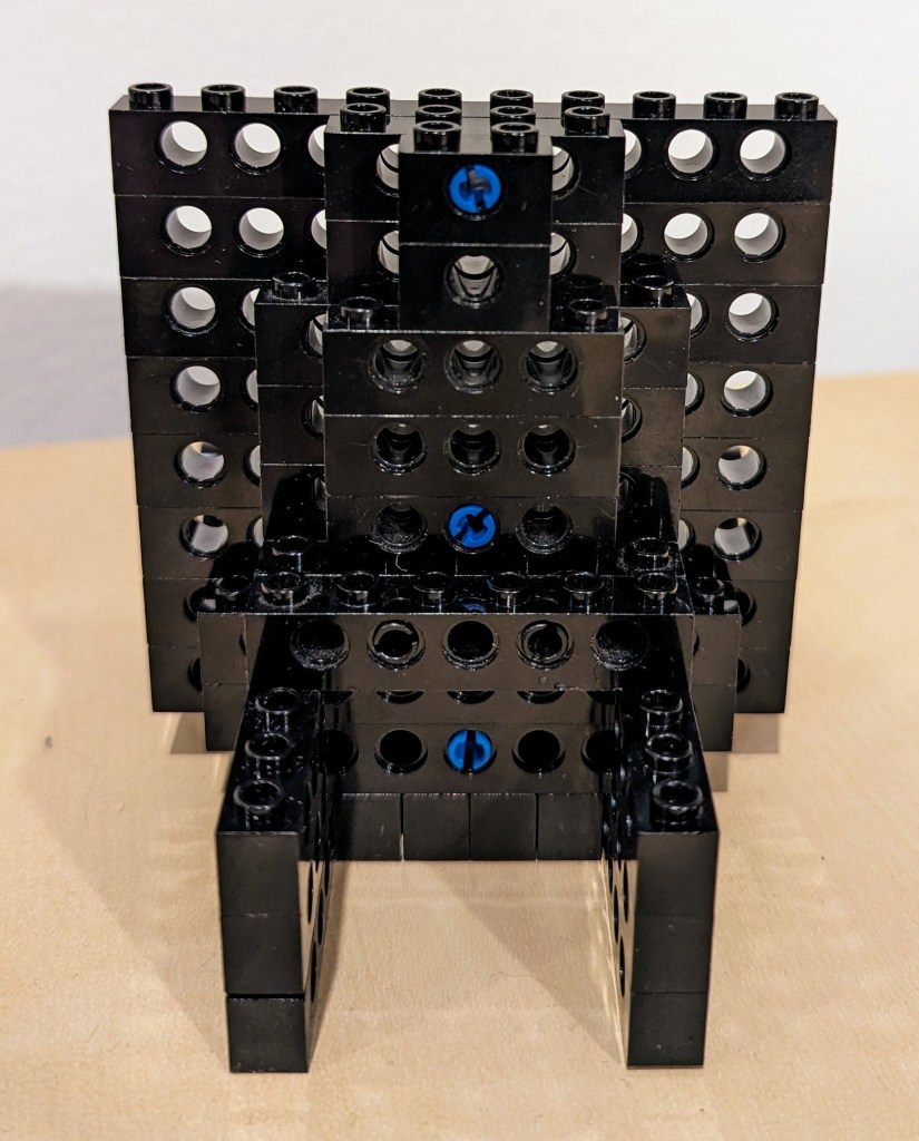 Rear view of the LEGO Technic tablet display stand.