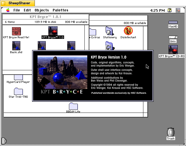 KPT Bryce 1.0 launch screen.