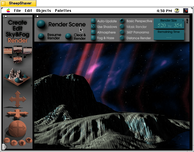KPT Bryce rendering completed. It can be saved as an image by clicking on File > Save As Pict.