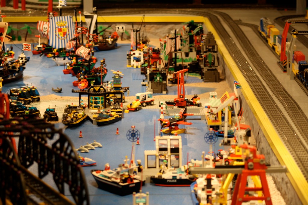 Brick City in Niagara Falls, LEGO sets, custom models, and minifigures on display.