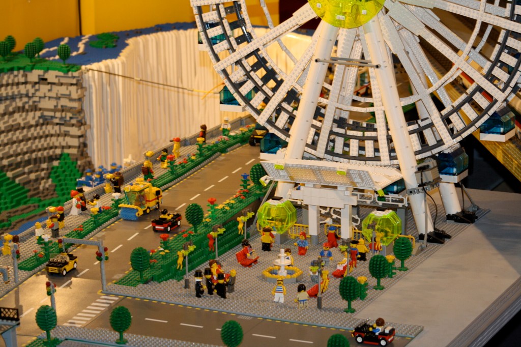 Brick City in Niagara Falls, LEGO sets, custom models, and minifigures on display.