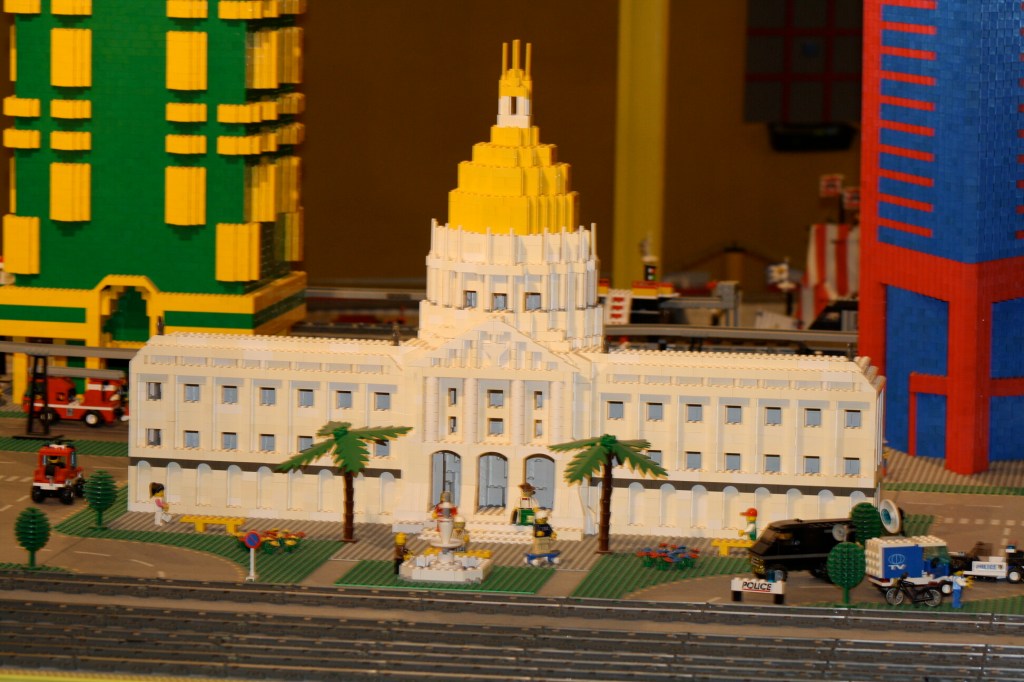 Brick City in Niagara Falls, LEGO sets, custom models, and minifigures on display.