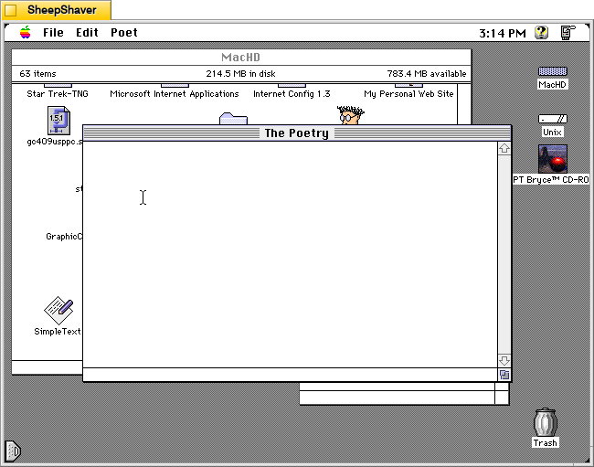 Electric Poet 1.6 for Macintosh, Program's "The Poetry" window