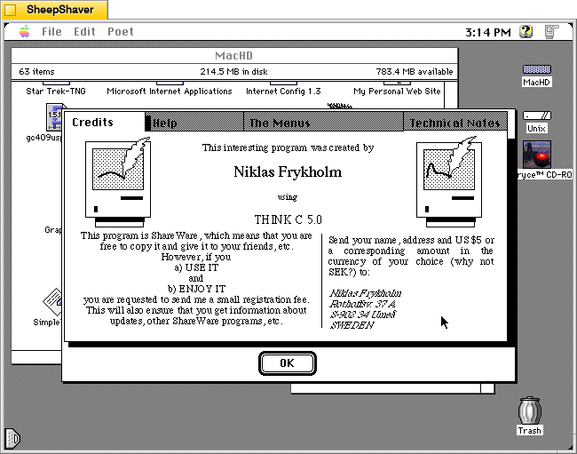 Electric Poet 1.6 for Macintosh, About Window > Credits