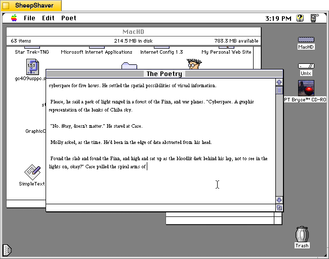 Electric Poet 1.6 for Macintosh, Output in The Poetry window