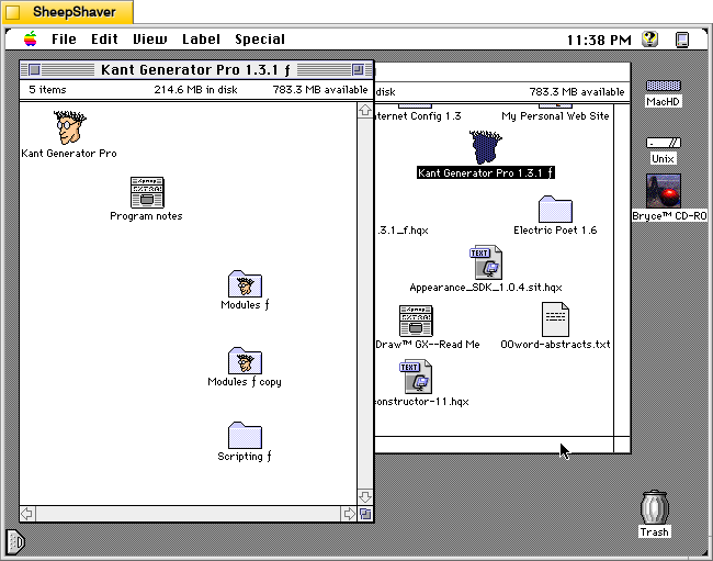 Kant Generator Pro 1.3.1 folder and icon group on Macintosh System 7.5.5