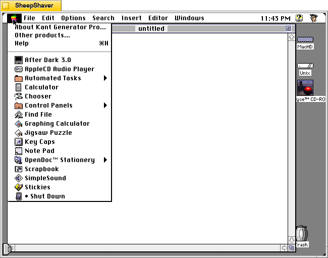 Kant Generator Pro for Macintosh, Apple menu