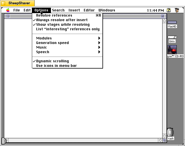 Kant Generator Pro for Macintosh, Options menu