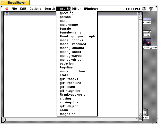 Kant Generator Pro for Macintosh, Insert menu
