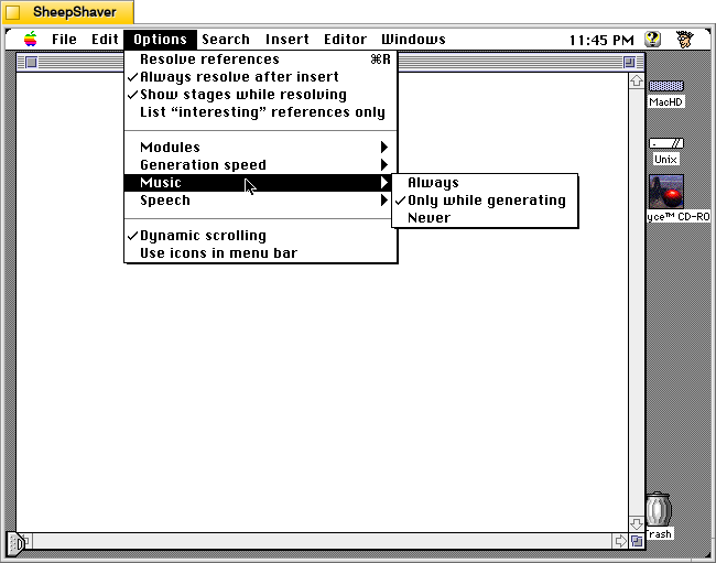 Kant Generator Pro for Macintosh, Options > Music