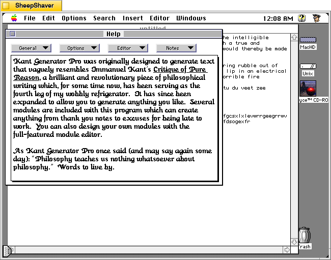 Kant Generator Pro for Macintosh, Apple menu > Help
