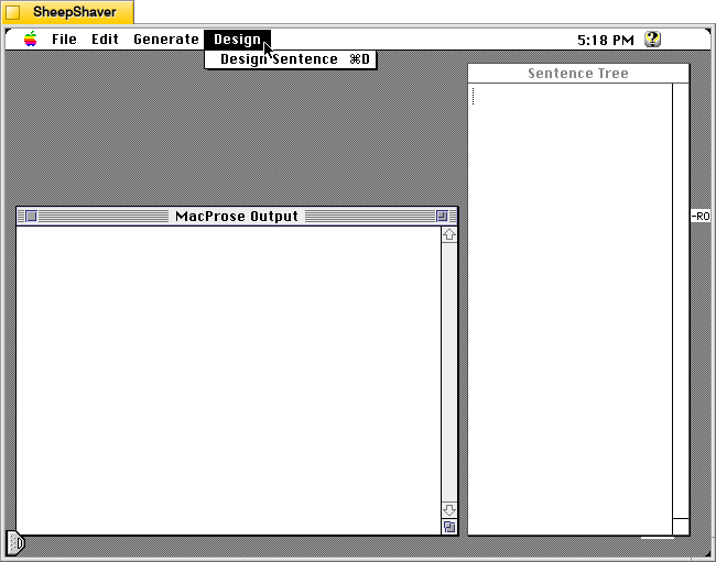 MacProse for Macintosh, Design menu.