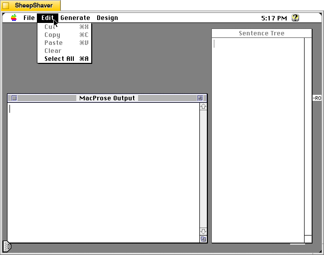 MacProse for Macintosh, Edit menu.