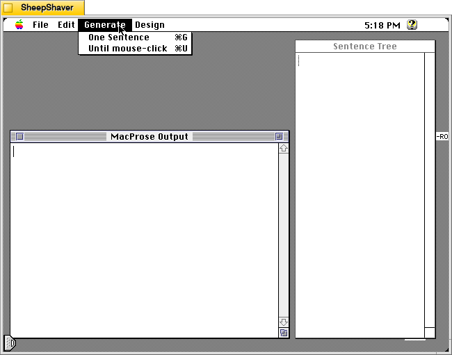 MacProse for Macintosh, Generate menu.