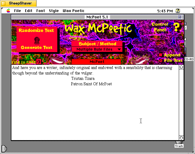 McPoet 5.1 for Macintosh, main composition window.