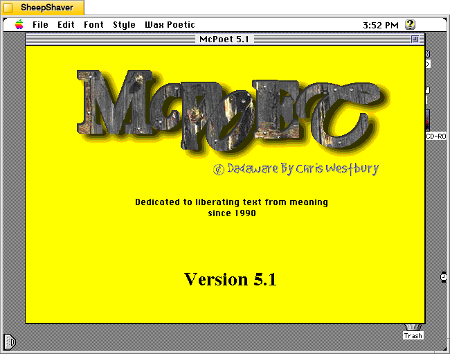 McPoet 5.1 for Macintosh, Launch screen
