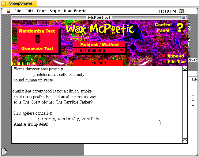 McPoet 5.1 for Macintosh, generated  three new haikus