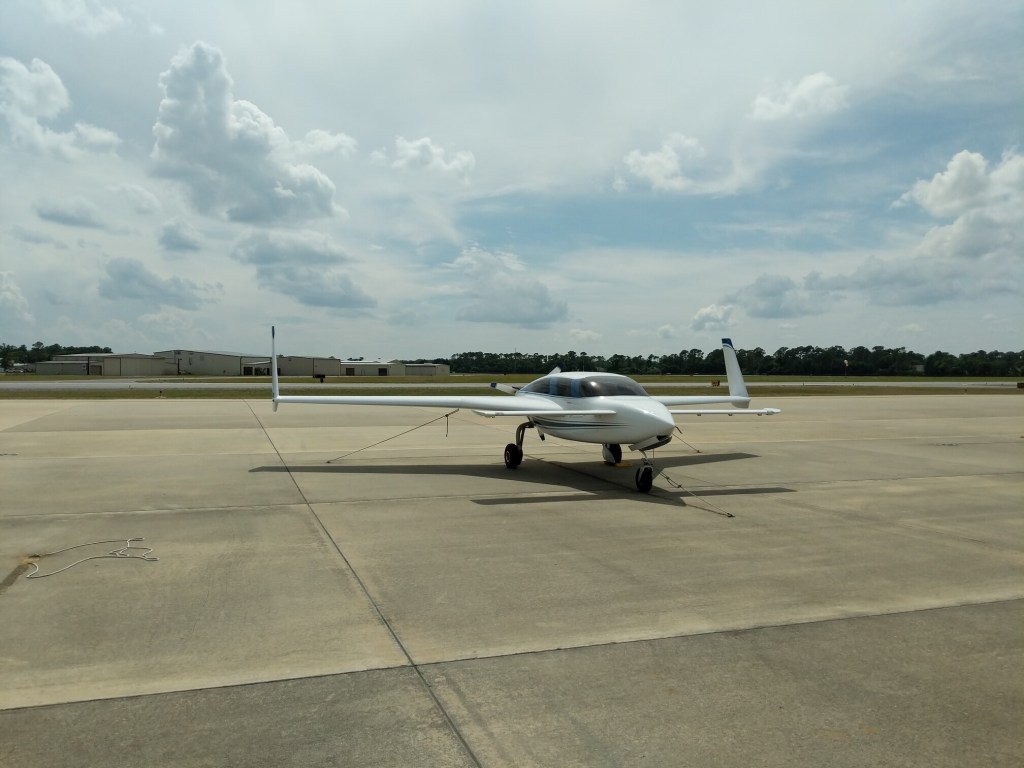 Velocity SE homebuilt/experimental aircraft parked at St. Simons Island Airport at McKinnon Field, May 2019.
