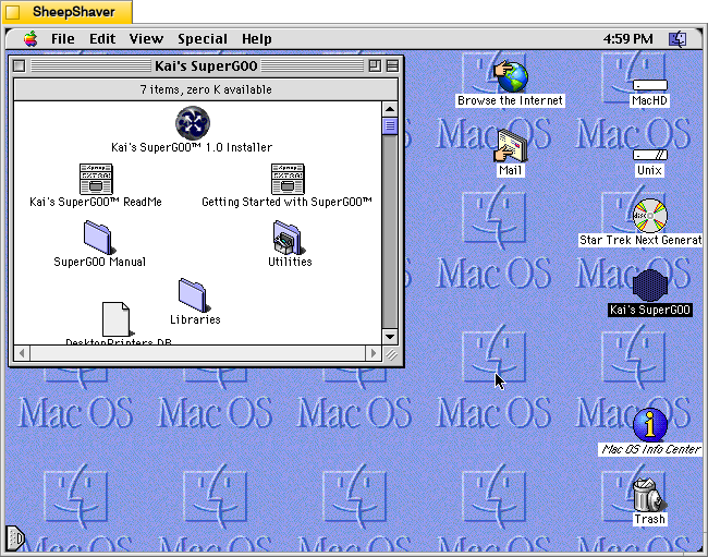 Kai's SuperGOO 1.0 CD-ROM installation folder on MacOS 8.1.