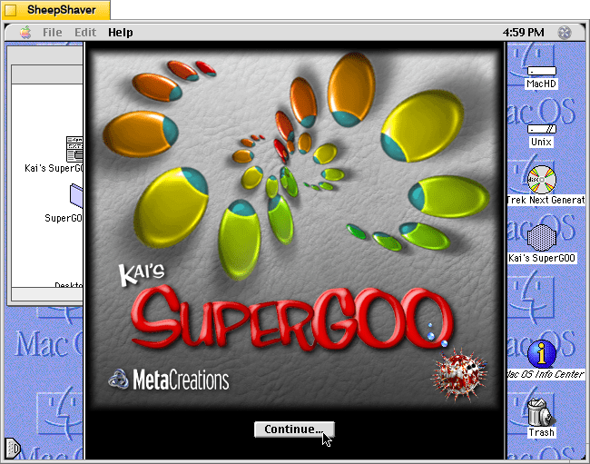 Kai's SuperGOO 1.0 installation launch window on MacOS 8.1.