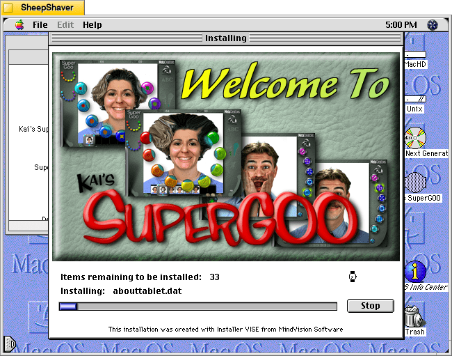 Kai's SuperGOO 1.0 installer progress window on MacOS 8.1.