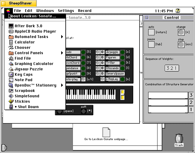 Lexikon-Sonate 3.0 > Apple Menu > About Lexikon-Sonate on Macintosh System 7.5.5 system emulated in SheepShaver.