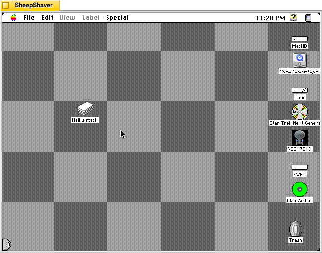 HAIKU 0.2 Hypercard stack icon on Macintosh System 7.5.5 system emulated in SheepShaver.