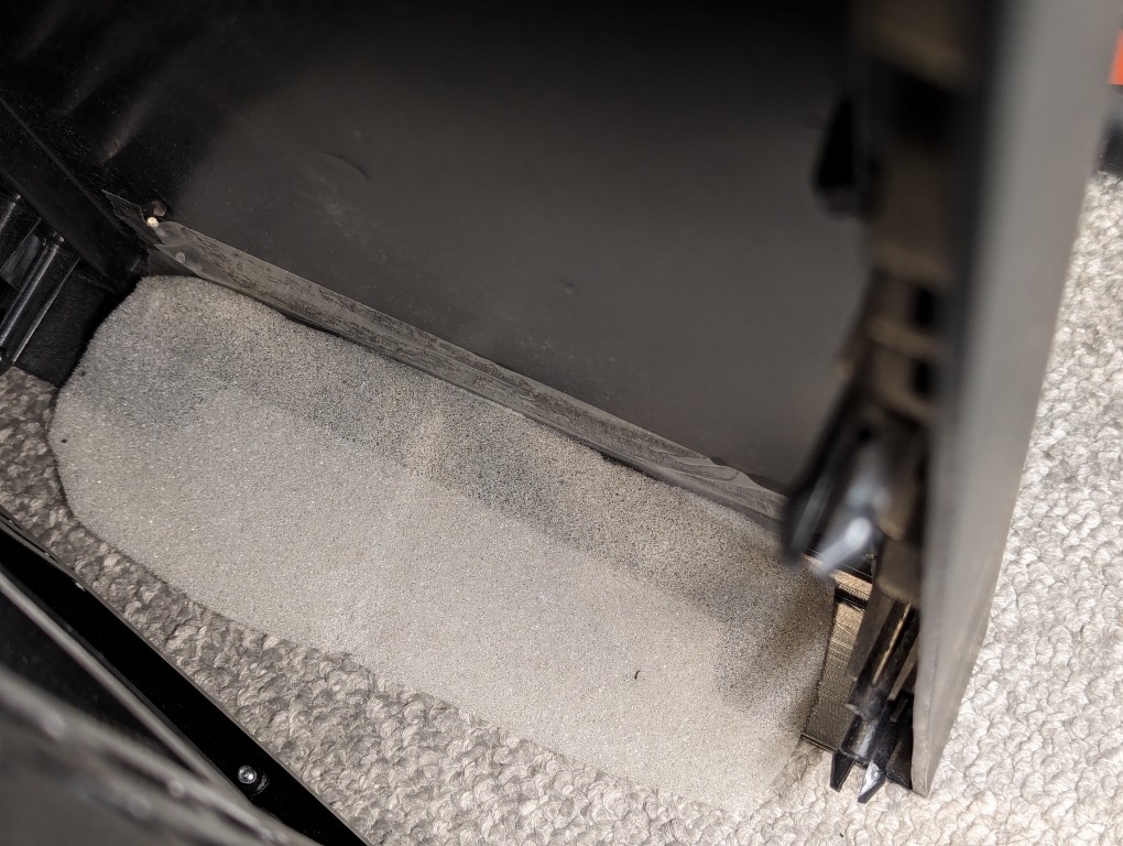 foam taped over air inlet under the front face of the Thermaltake Versa H17 PC case