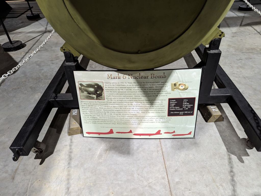 Mark 6 Nuclear Bomb under Boeing B-29 Superfortress, Museum of Aviation, Robins Air Force Base, Warner Robins, GA.