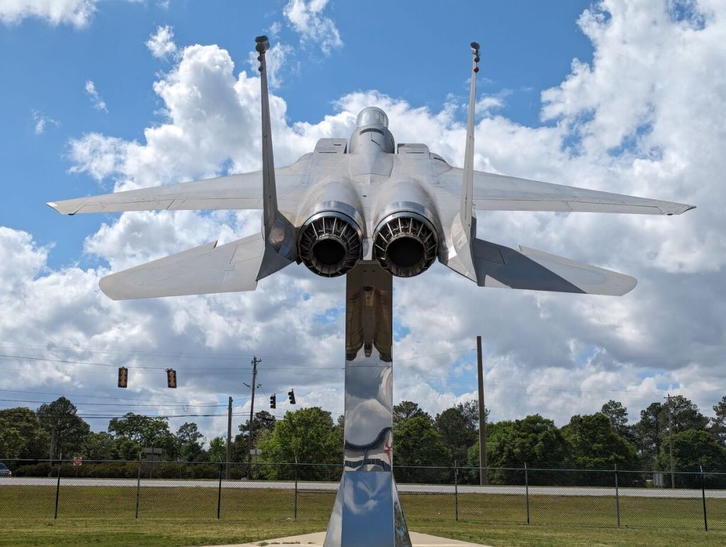 F-15 on pedestal in front, Museum of Aviation, Robins Air Force Base, Warner Robins, GA.