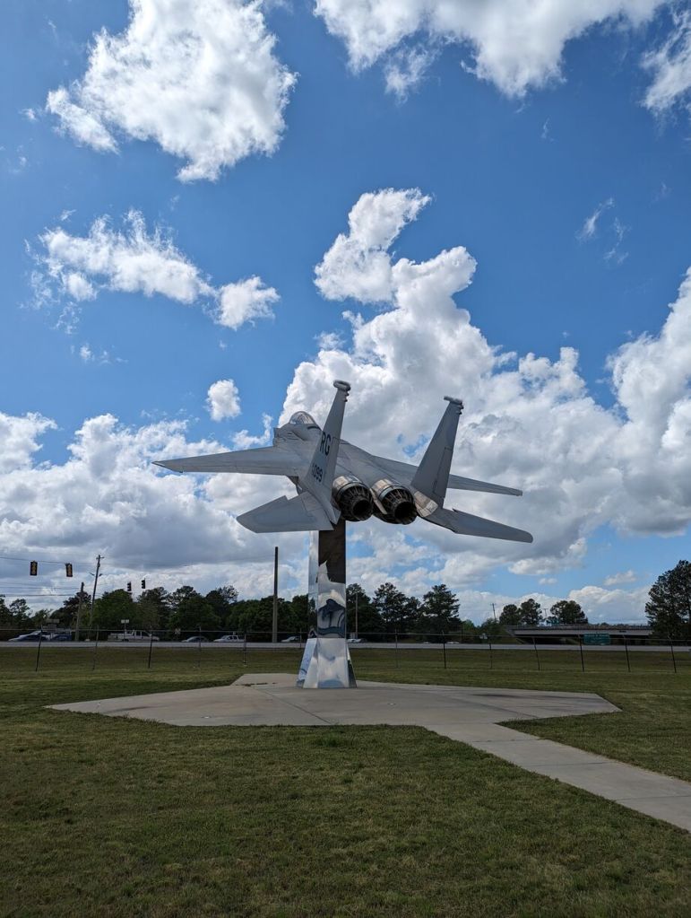 F-15 on pedestal in front, Museum of Aviation, Robins Air Force Base, Warner Robins, GA.