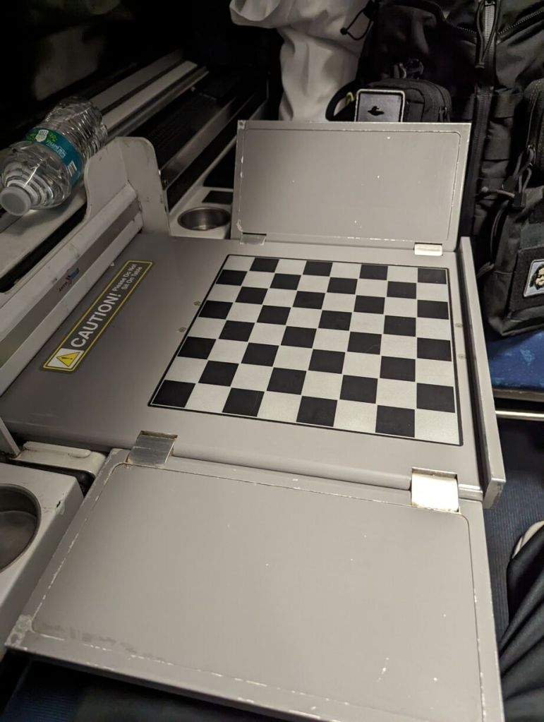 Amtrak Silver Meteor Train, Roomette metal folding table, Savannah to Penn Station, NYC.