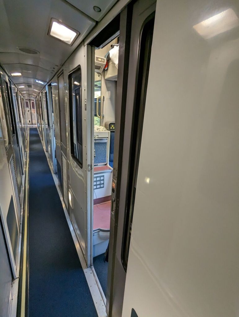 Amtrak Silver Meteor Train, Roomette door, Savannah to Penn Station, NYC.