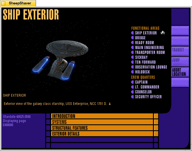 Star Trek: The Next Generation Interactive Technical Manual, Ship Exterior screen.