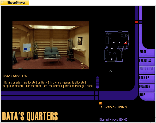 Star Trek: The Next Generation Interactive Technical Manual, Lt. Commander Data's Quarters screen.