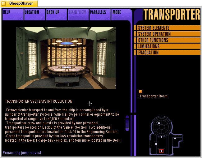 Star Trek: The Next Generation Interactive Technical Manual, Transporter screen.