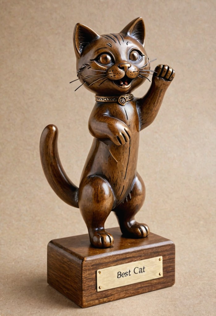 a statue of a playful cat with a base that reads "Best Cat." Image created with Stable Diffusion.