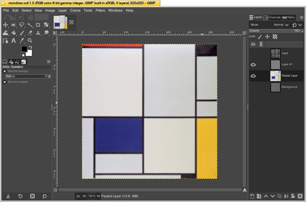 GIMP screenshot with Mondrian painting