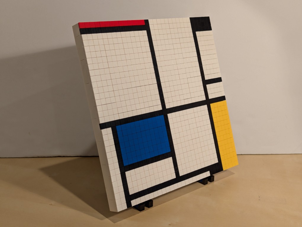 3/4 view of completed LEGO Mondrian painting