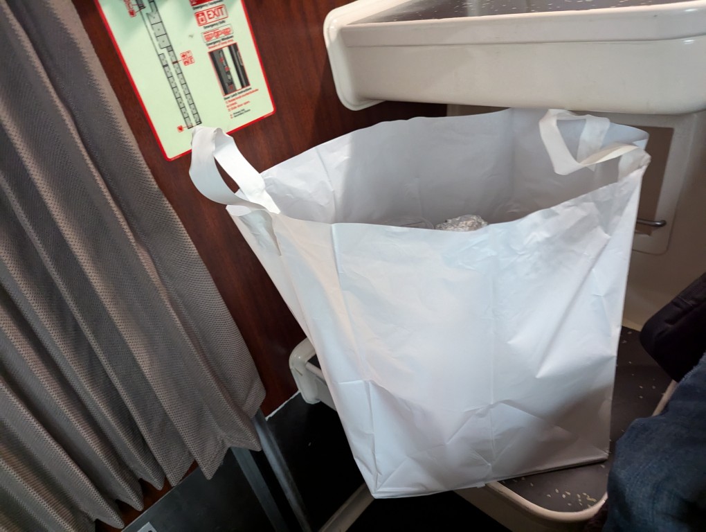 amtrak dinner service white plastic bag