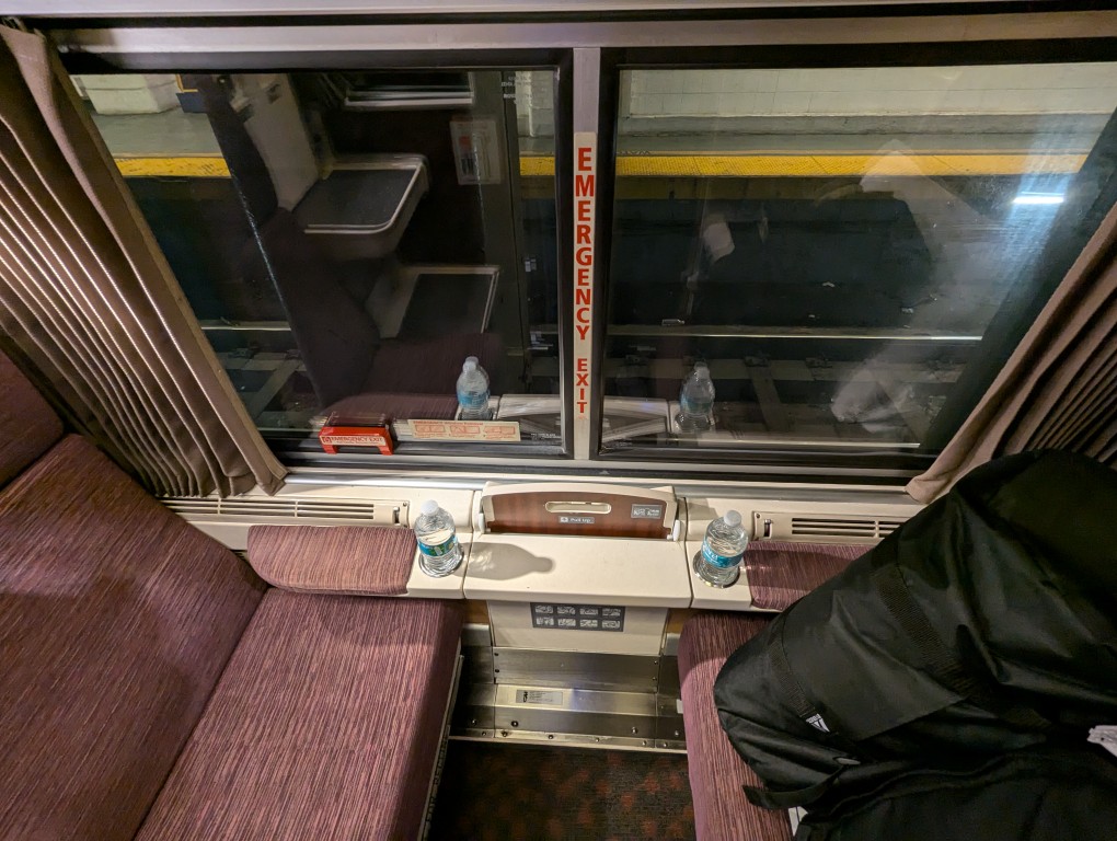two seats inside amtrak train roomette