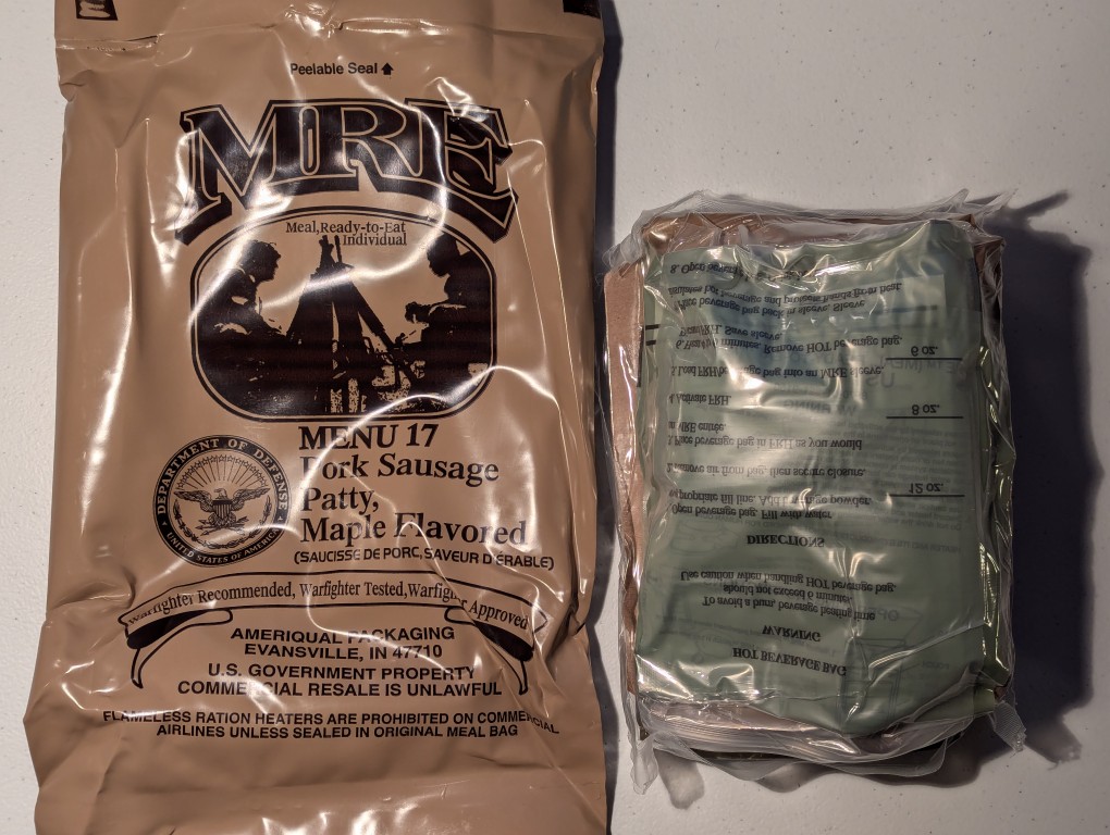 mre plastic bag open with inner bag of contents next to it