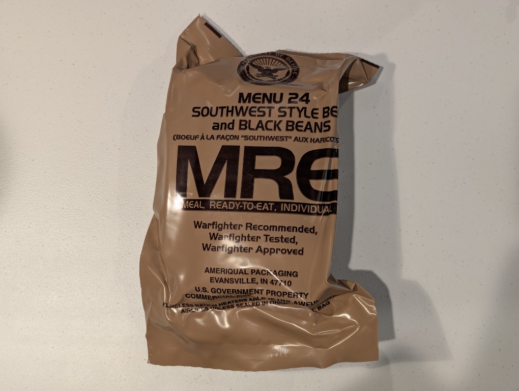 sealed mre in thick plastic bag