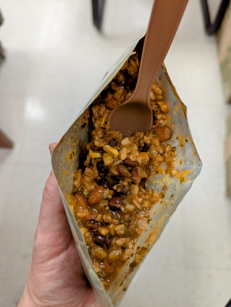 open pouch of MRE entree: rice and beans